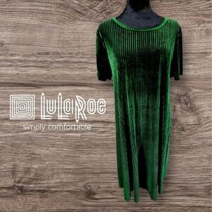 LuLaRoe‎ Carly Dress Womens Ribbed Velvet SS Elegant Collection Emerald Green L